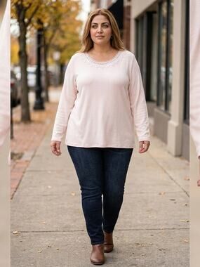NWT Earth Angels Pink Beaded Lace Knit Lightweight Top Women Plus Size 3X